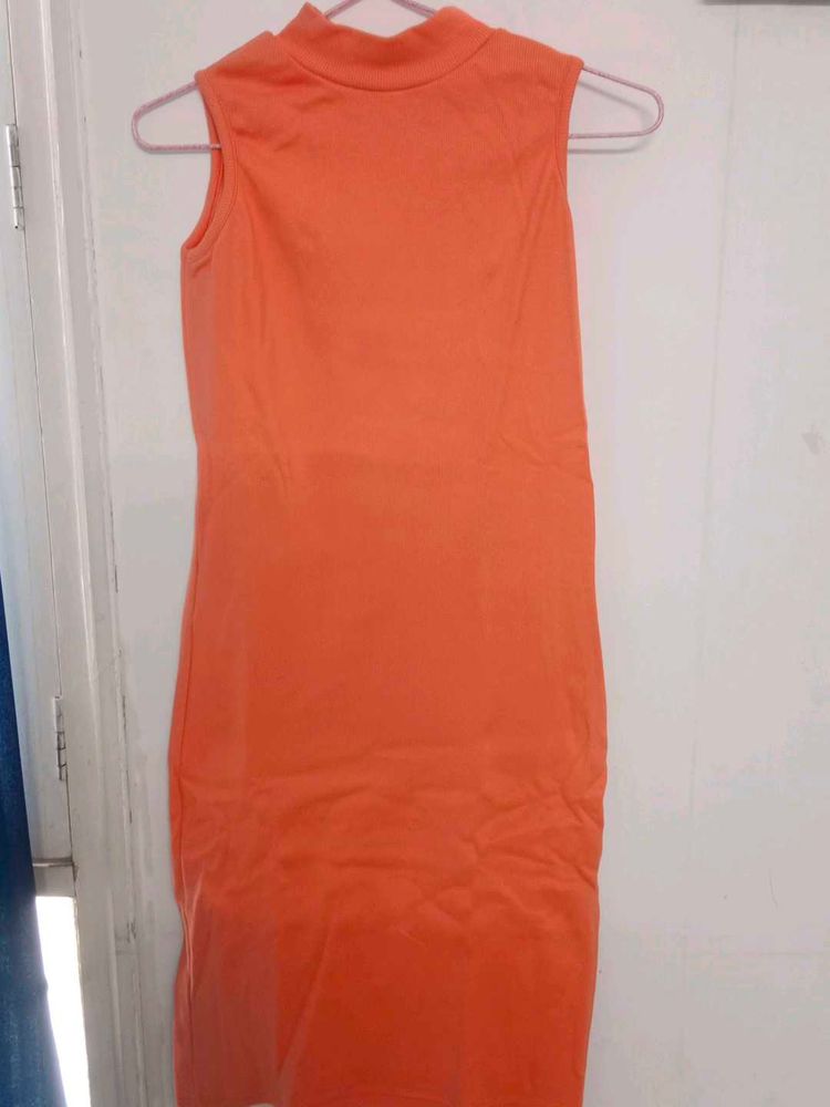 Sleeveless Orange Mock Neck Dress