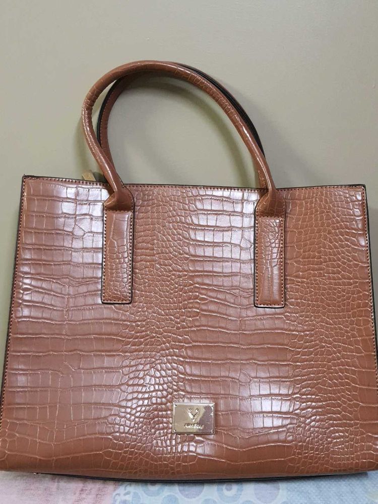 Allen Solly Brown Croc Embossed Tote Bag