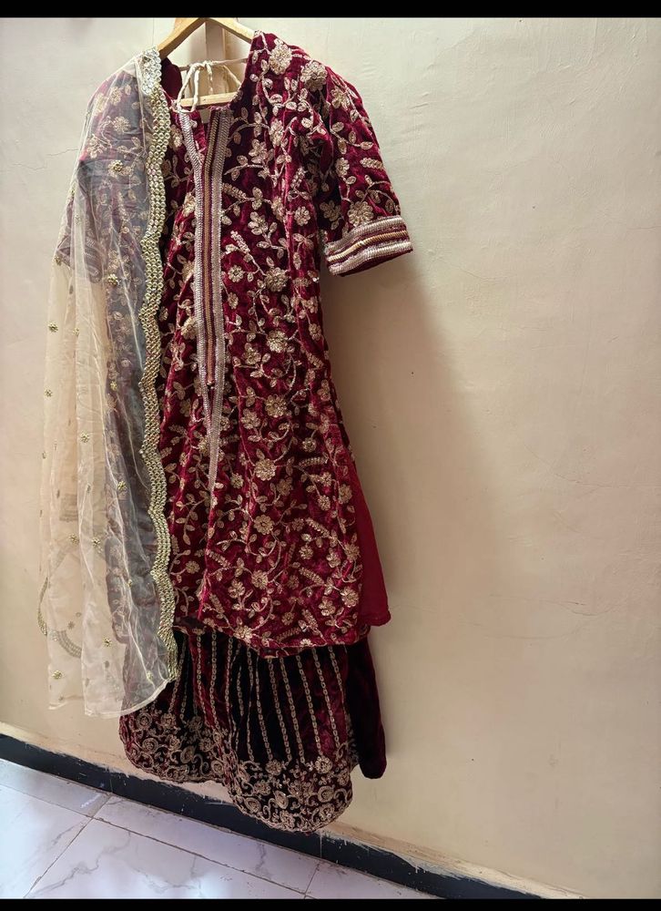 Embroidered Velvet Lehenga Choli Set