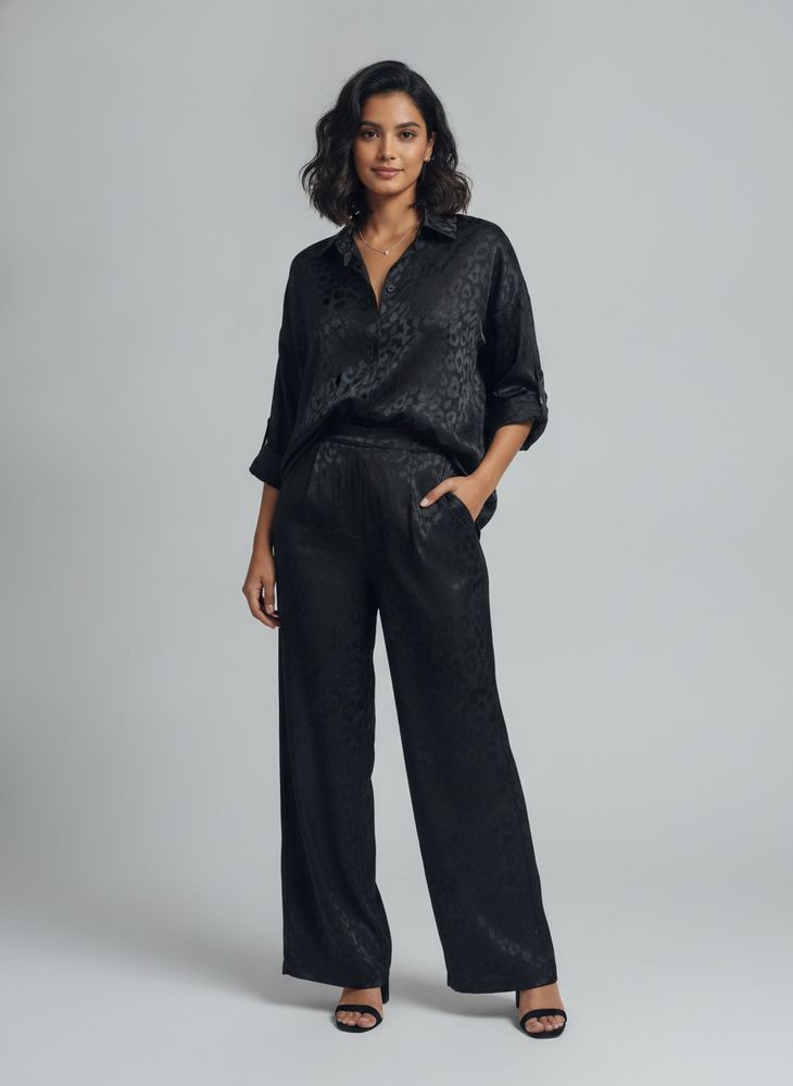 Chic Black Leopard Print Button-Up Co-ord
