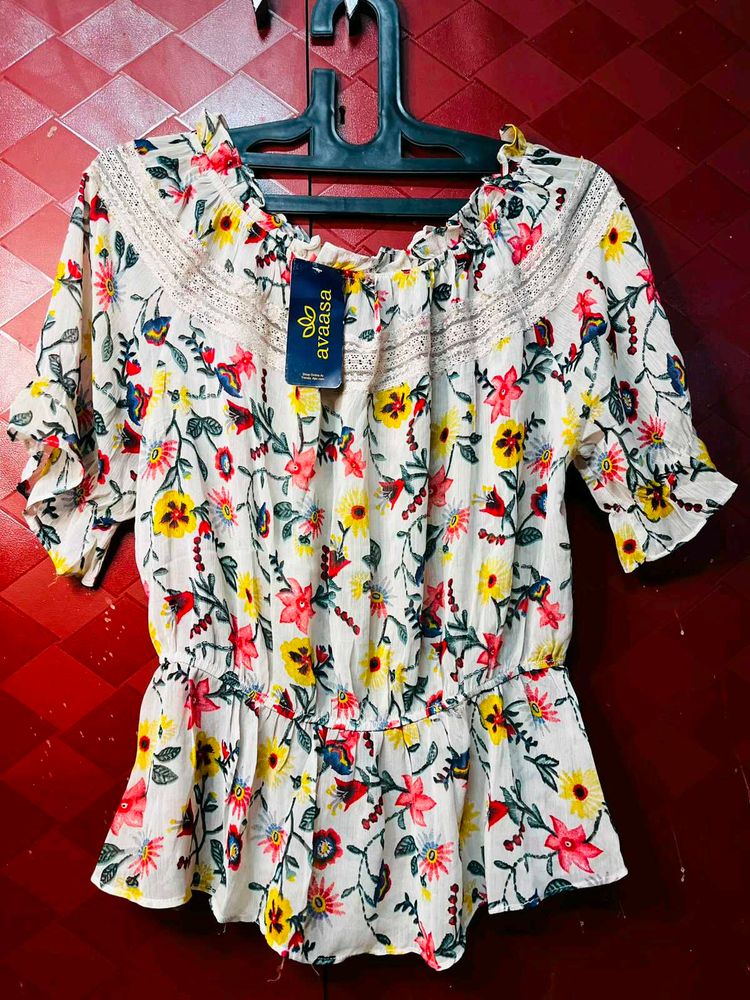 Cute Floral Print Peplum Top
