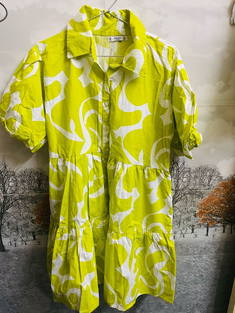 Lime Green Floral Tiered Dress