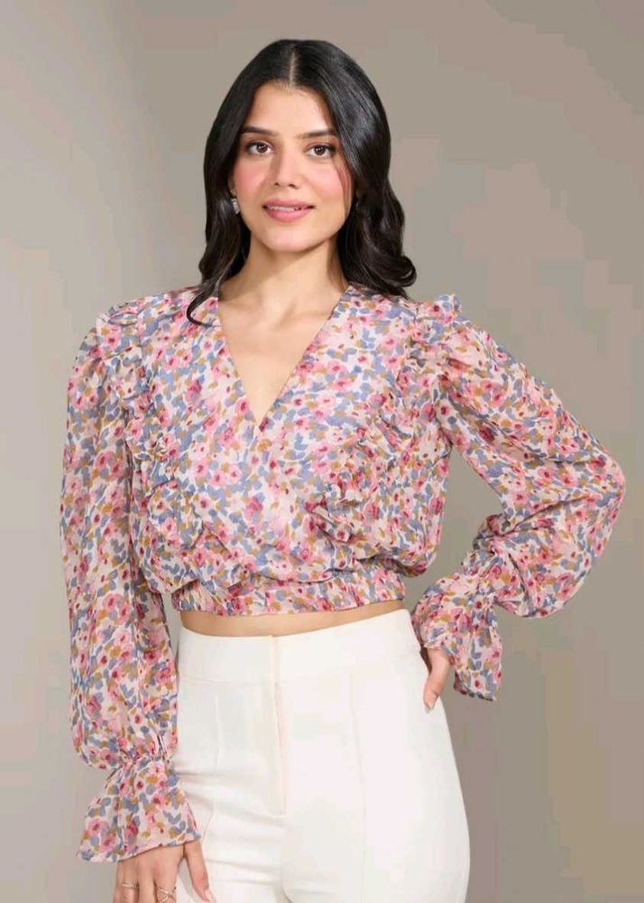 Floral Print Ruffle Detail Top