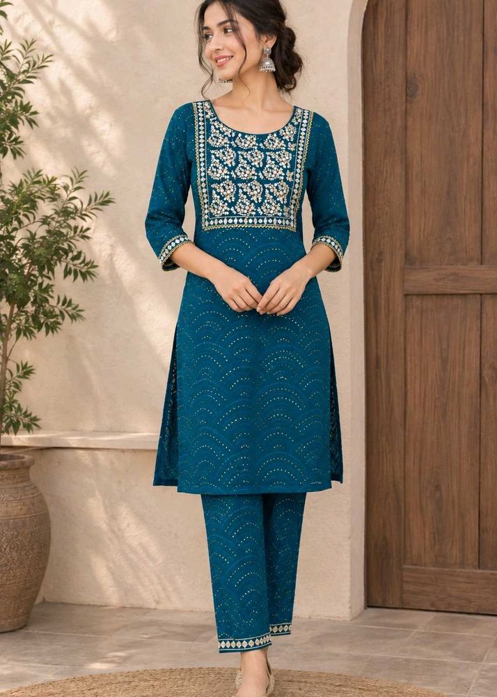 Teal Embroidered Kurta Set