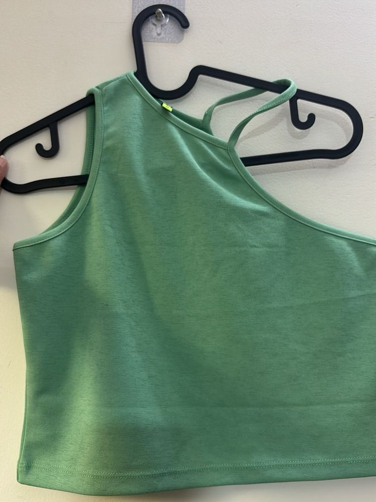 Green Asymmetric-Shoulder Tank Top