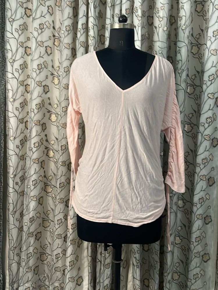 Pink V-Neck Long Sleeve Top
