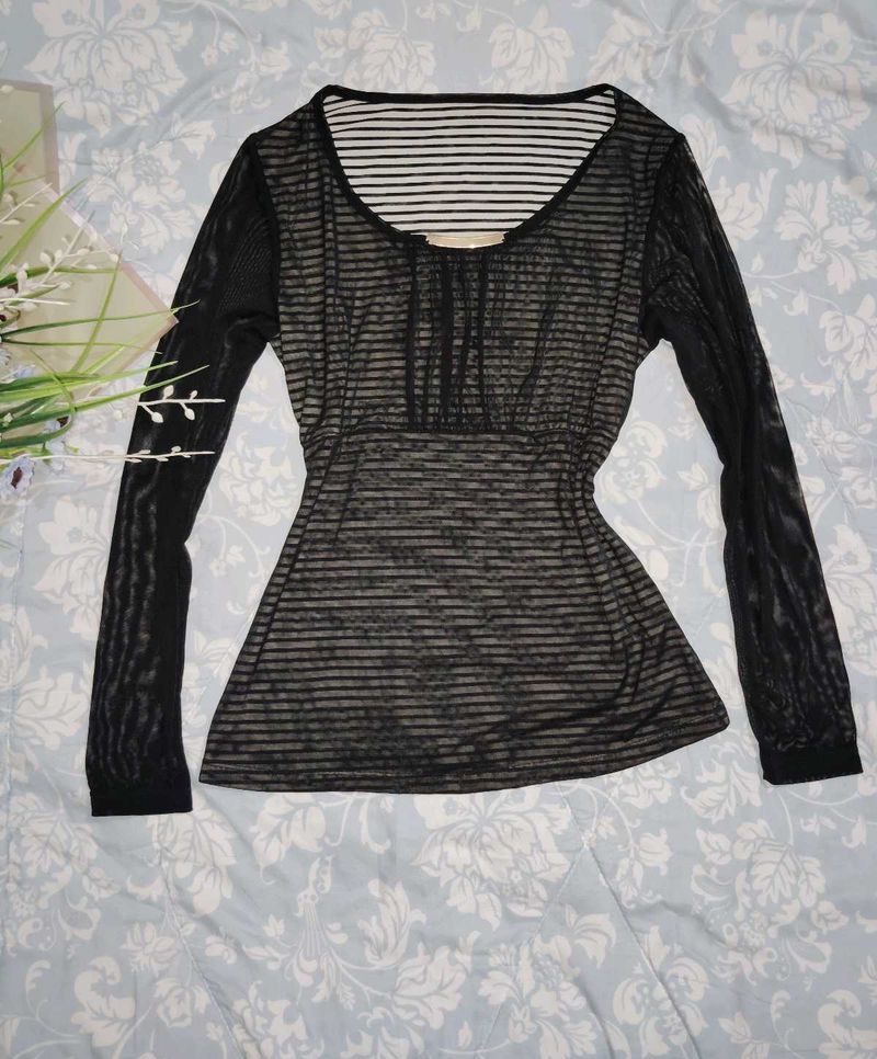 Sheer Striped Long Sleeve Top