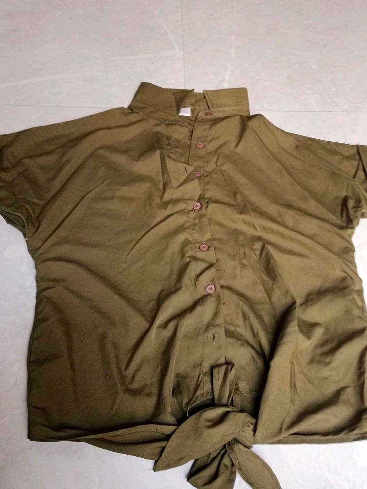 Olive Green Tie-Front Blouse