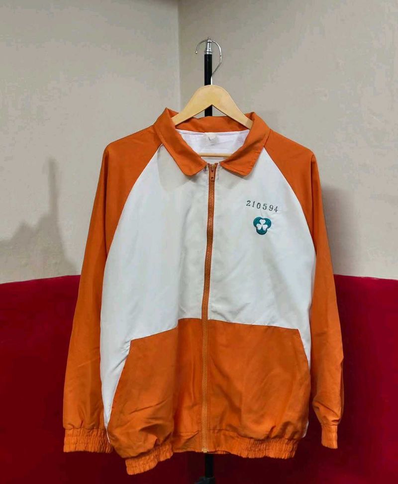Orange &amp; White Zip-Up Jacket