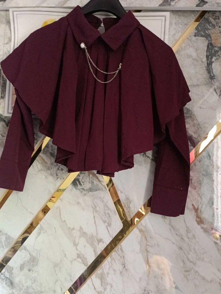 Maroon Cape Style Blouse