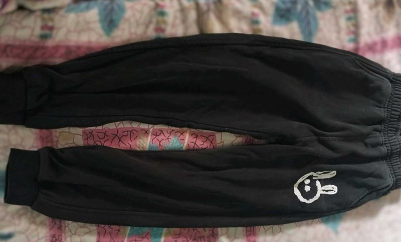 Black Jogger Pants with Bunny Print
