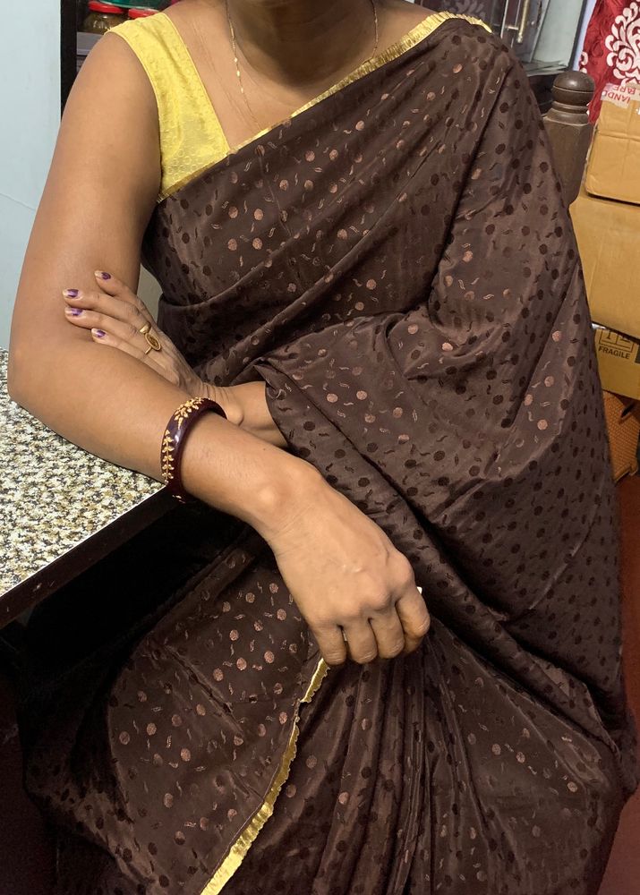 Chocolate brown self design saree