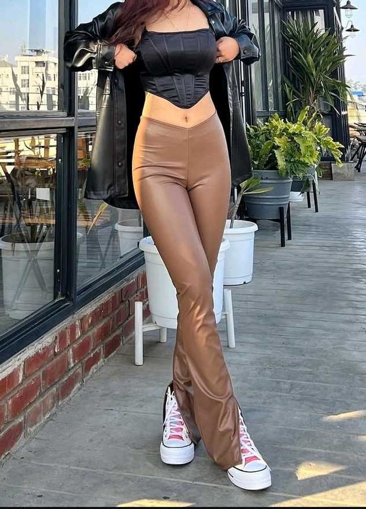 Fashionable Brown Faux Leather Pants