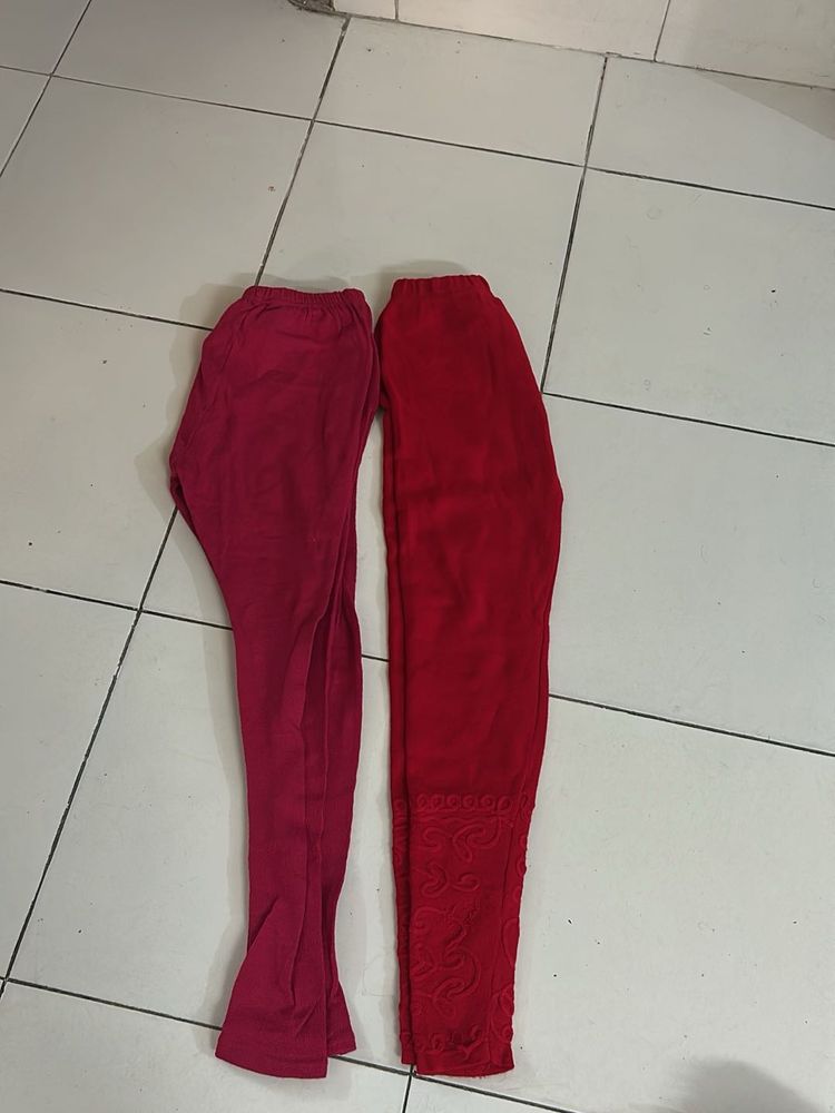 Vibrant Red &amp; Pink Leggings - Set of 2