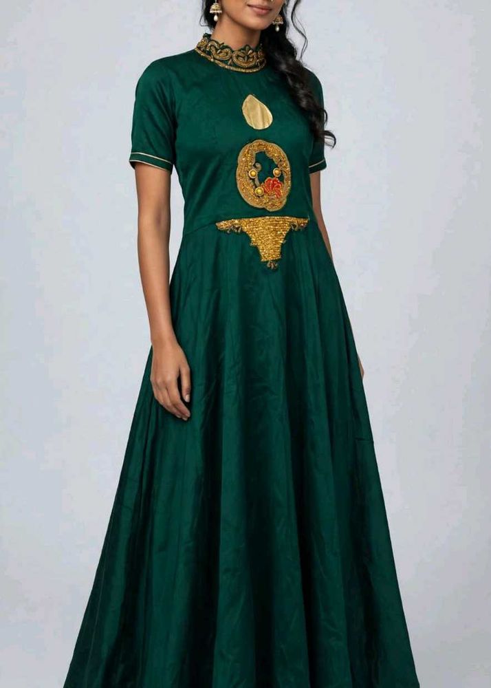 Elegant Emerald Green Embroidered Gown