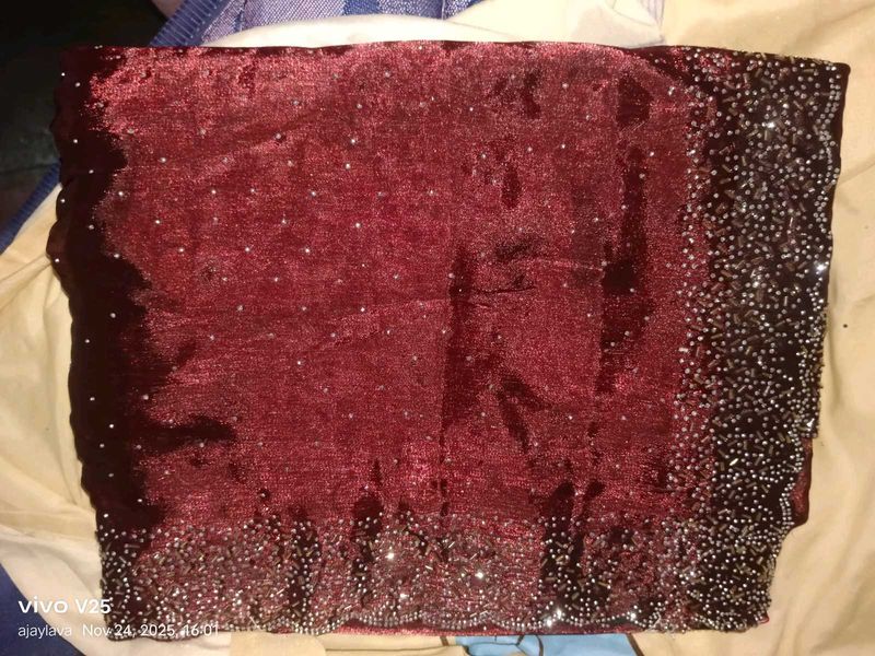 Elegant Maroon Beaded Saree