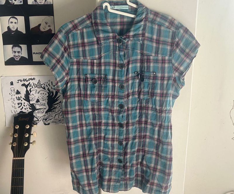 Blue Plaid Button-Up Shirt