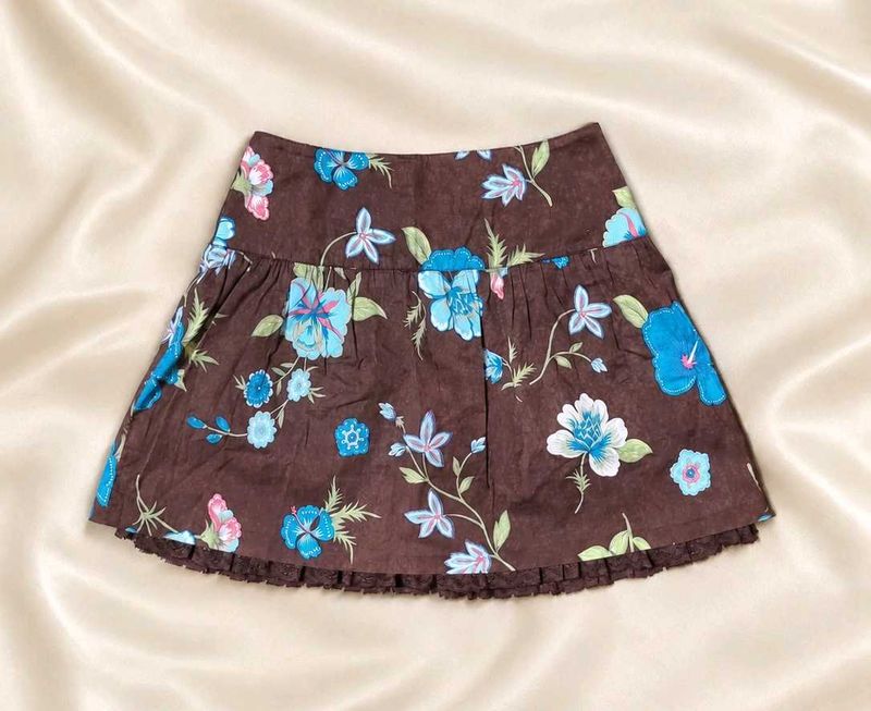 Brown Floral Mini Skirt