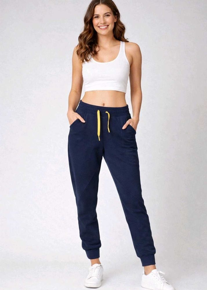 Navy Blue Joggers with Yellow Drawstring