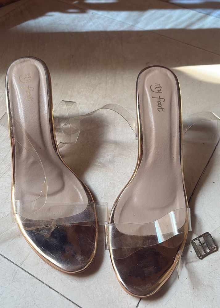 coral bronze clear classic heels