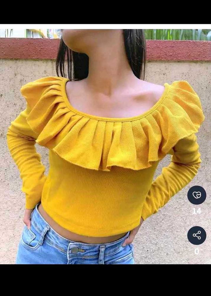 Chic Yellow Ruffled Long Sleeve Top
