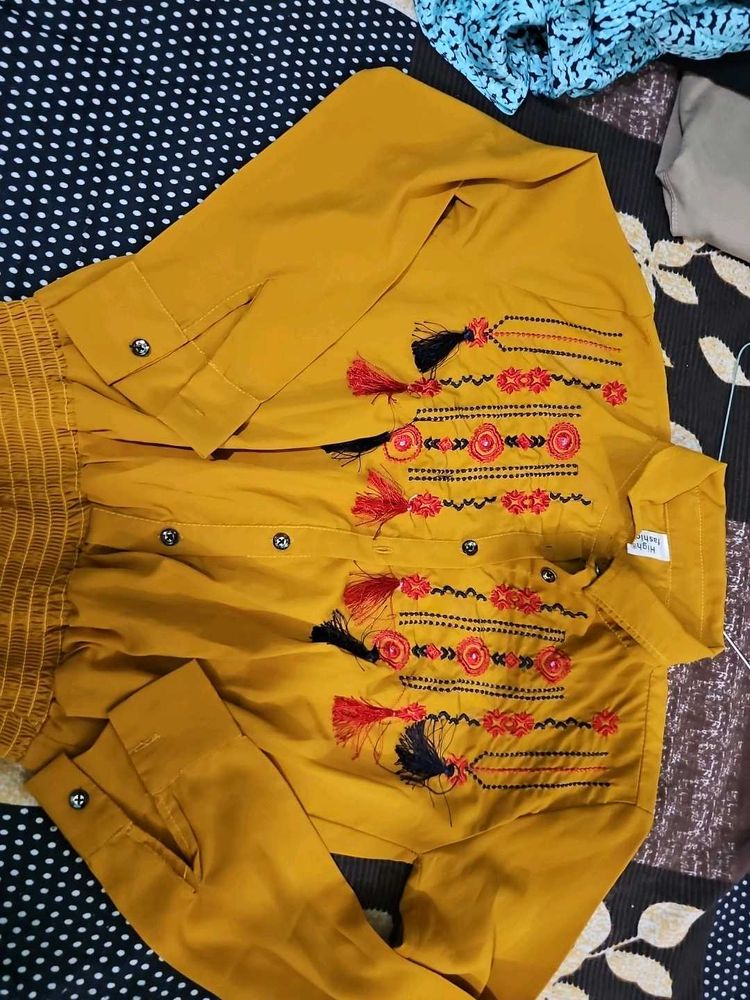 Stylish Mustard shirt top with Tassels