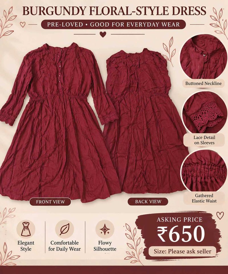 Burgundy Floral Dress - Pre-loved