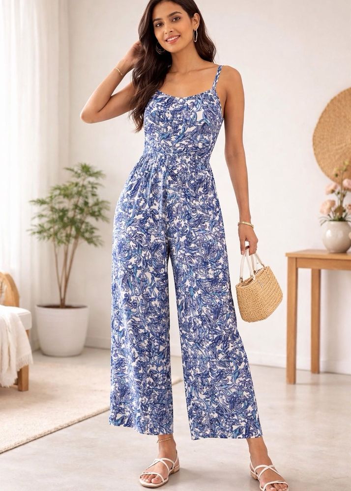 Blue Paisley Printed Jumpsuit