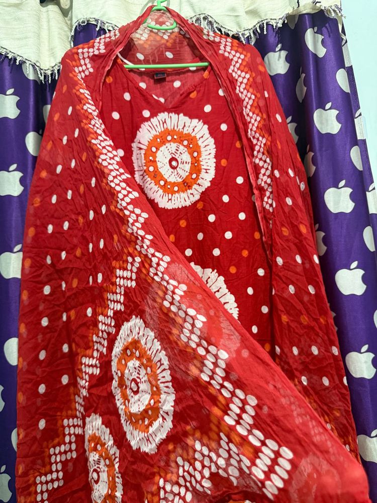 Red Bandhani Print Kurta Set