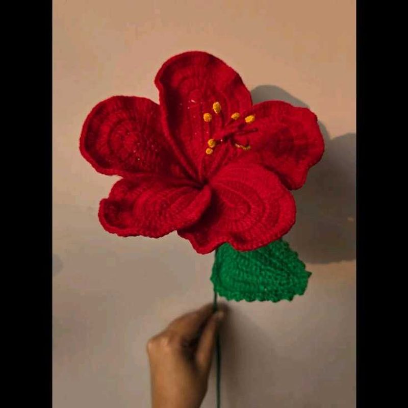 Crocheted Red Hibiscus Flower