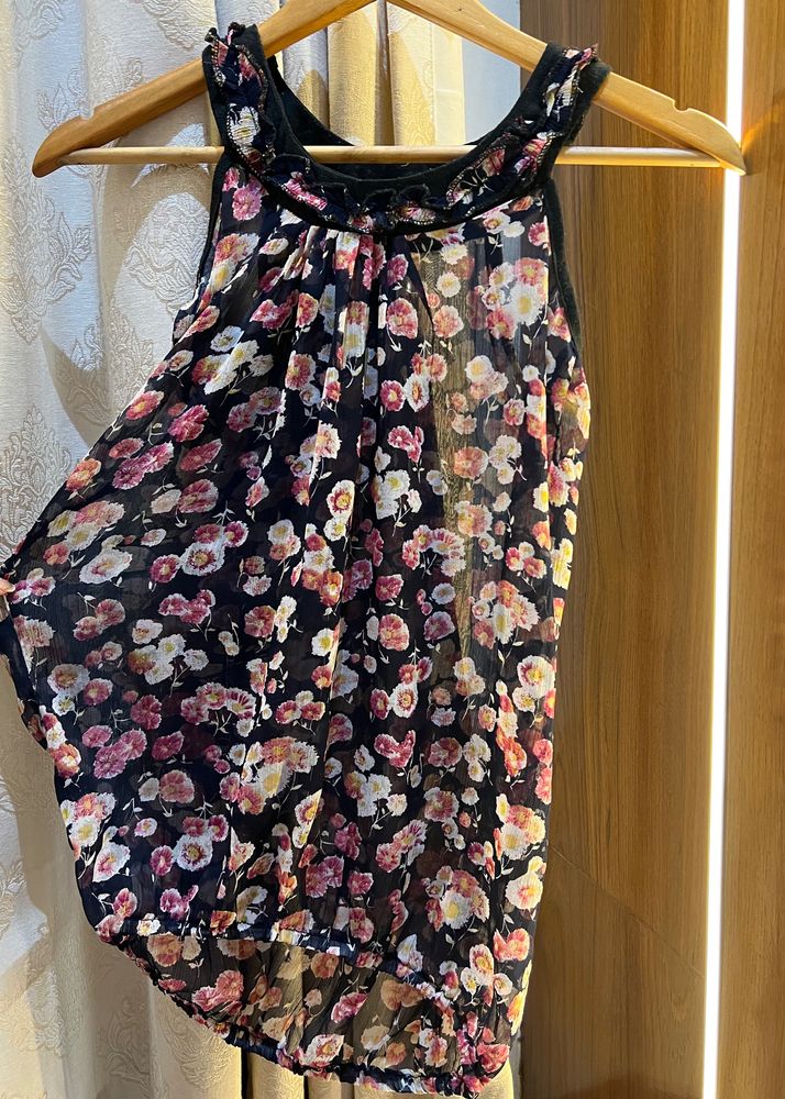 Dark Blue Floral Print Tank Top