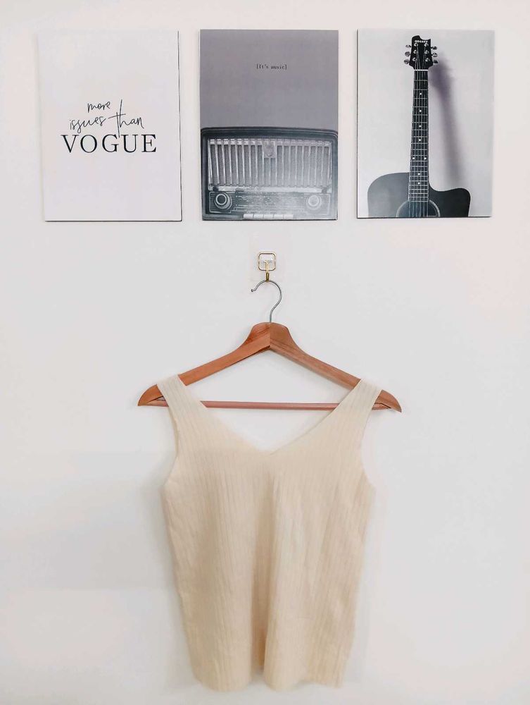 Cream Ribbed V-Neck Tank Top