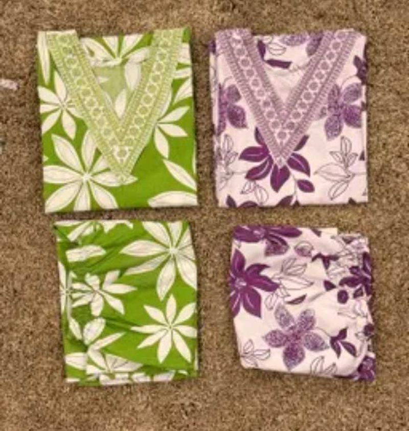 Floral Print Kurta Sets - Green &amp; Purple