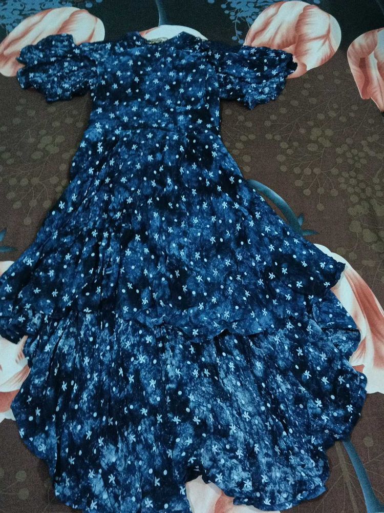 Blue floral print tiered dress
