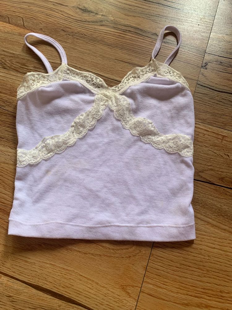 off white Lace Trim Cami Top