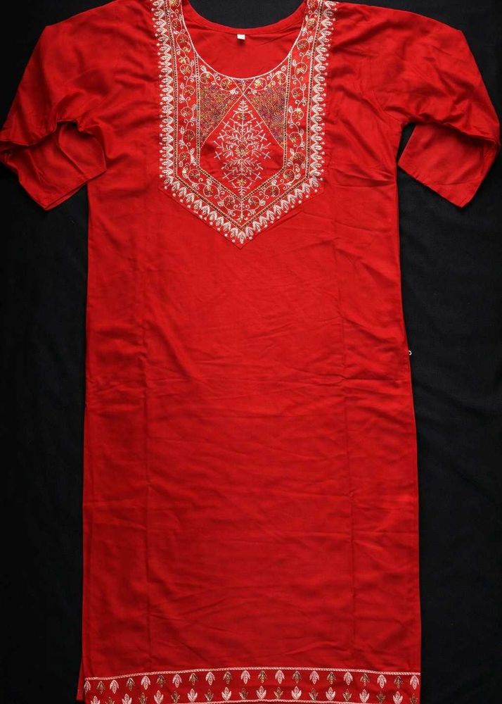 Red Embroidered Kurta
