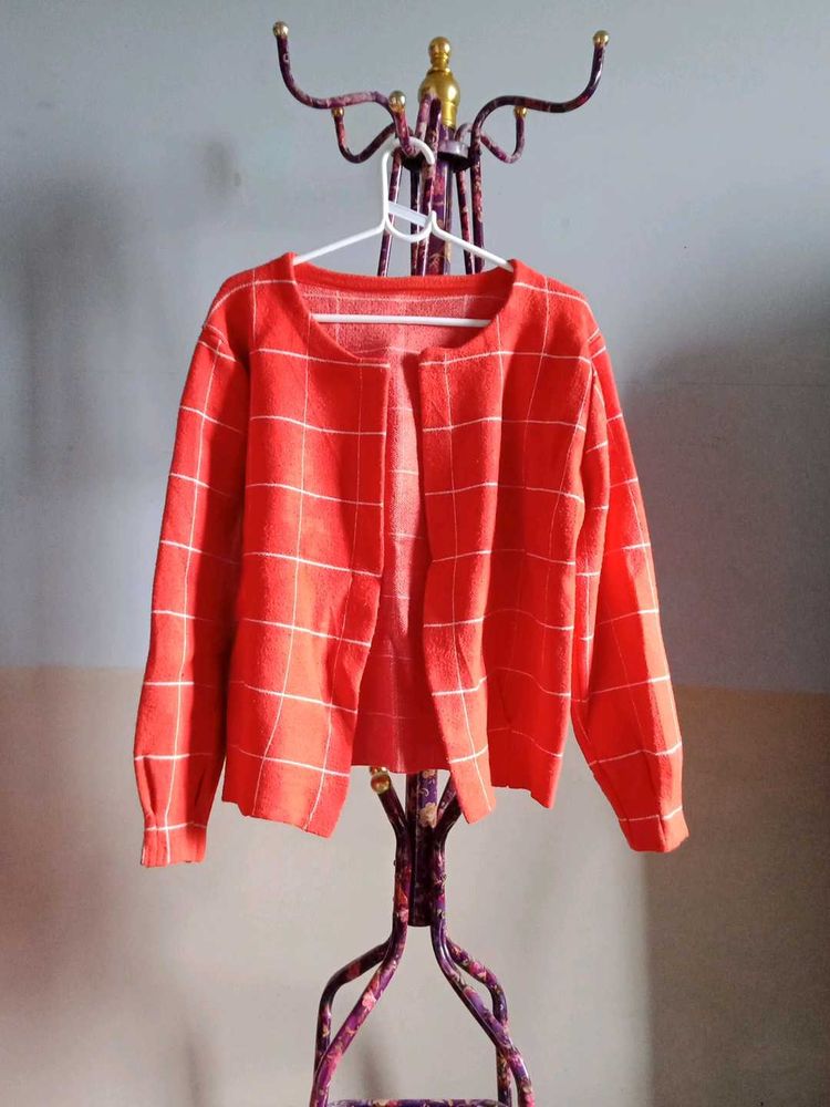 Chic Orange Plaid Cardigan