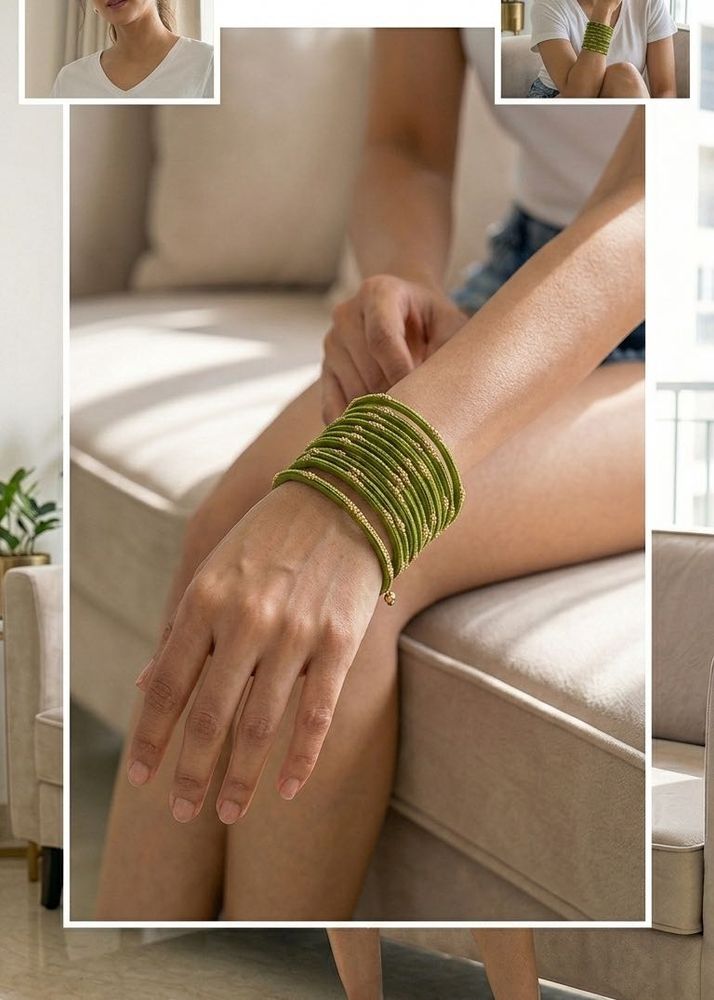 New Green Beaded Bangles(set of 12)