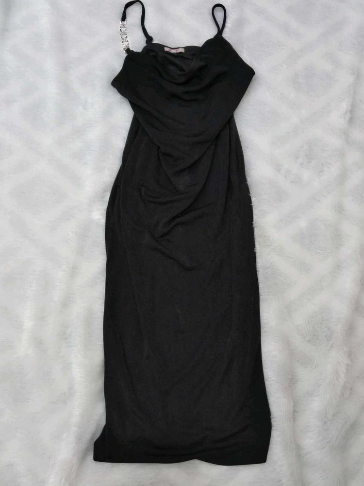 Elegant Black Cowl neck Maxi Dress