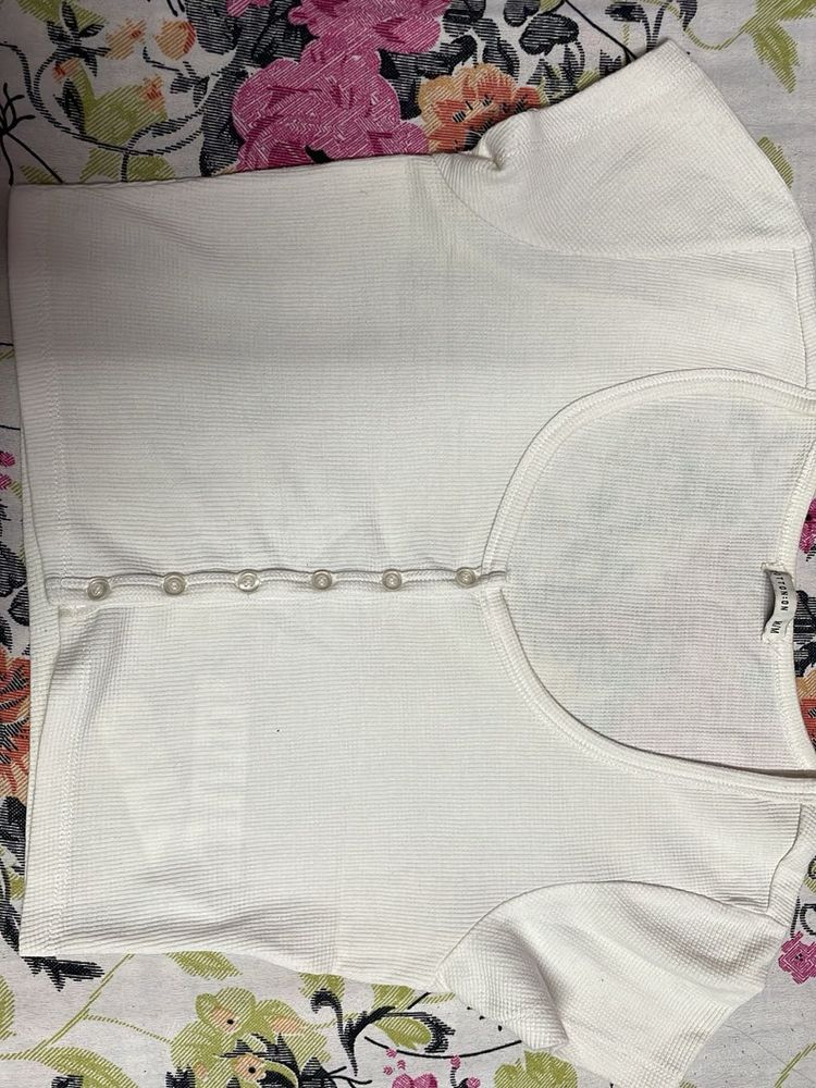 Ribbed Button-Up Cropped Top