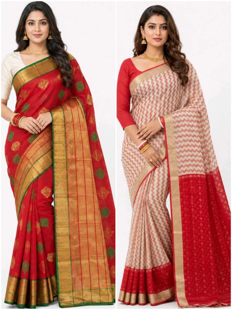 A Combo of 2 cotton silk sarees
