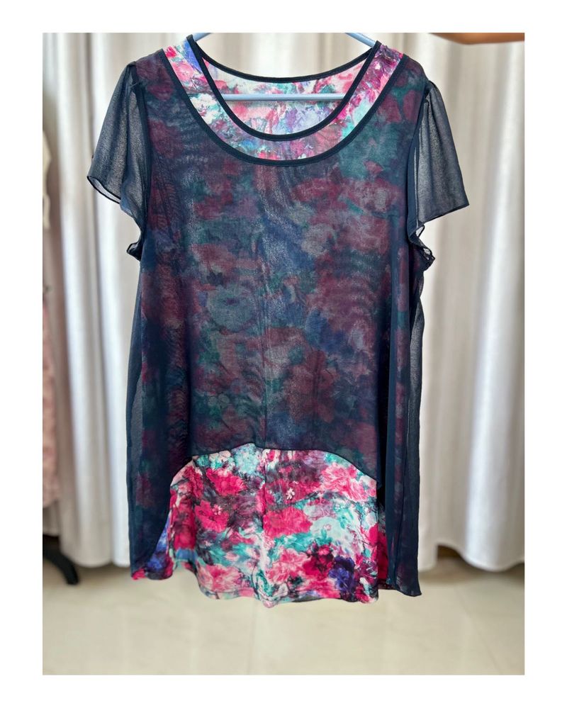 Floral Print Sheer Overlay Tunic