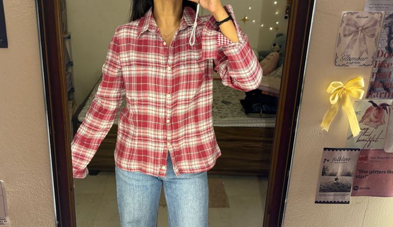 Red &amp; White Plaid Button-Up Shirt