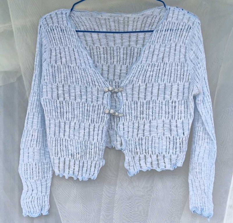Light Blue Crochet Cardigan