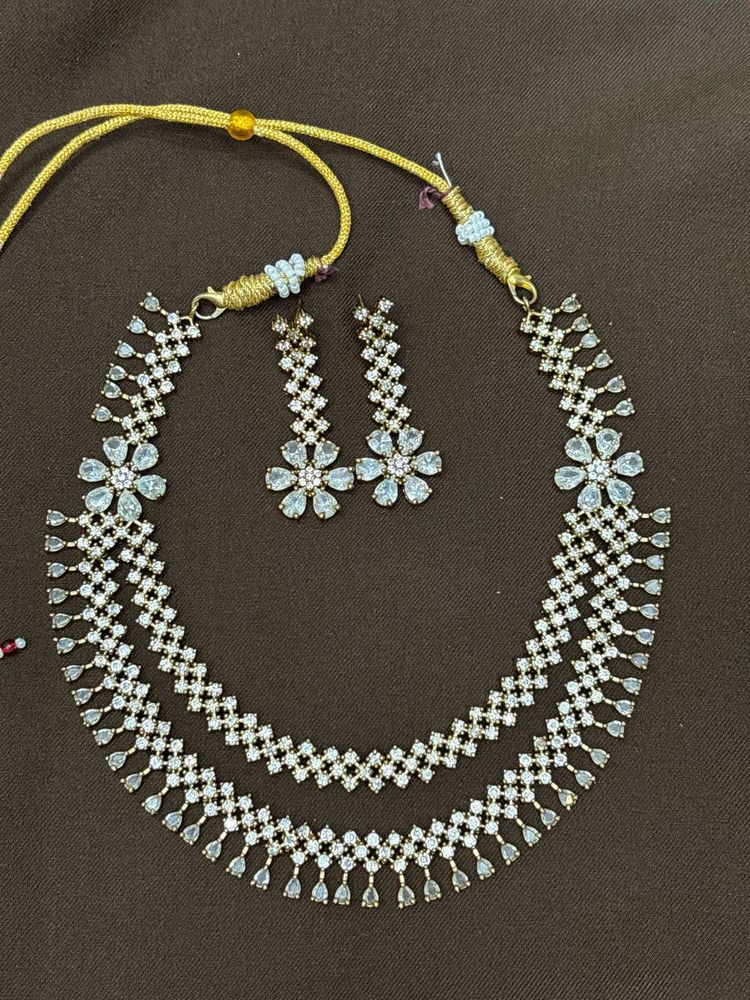 Sparkling Diamond Necklace and Earring Set