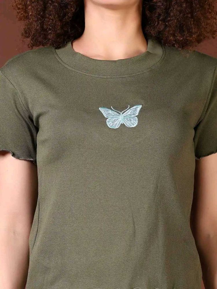 Cute Olive Green Butterfly Tee