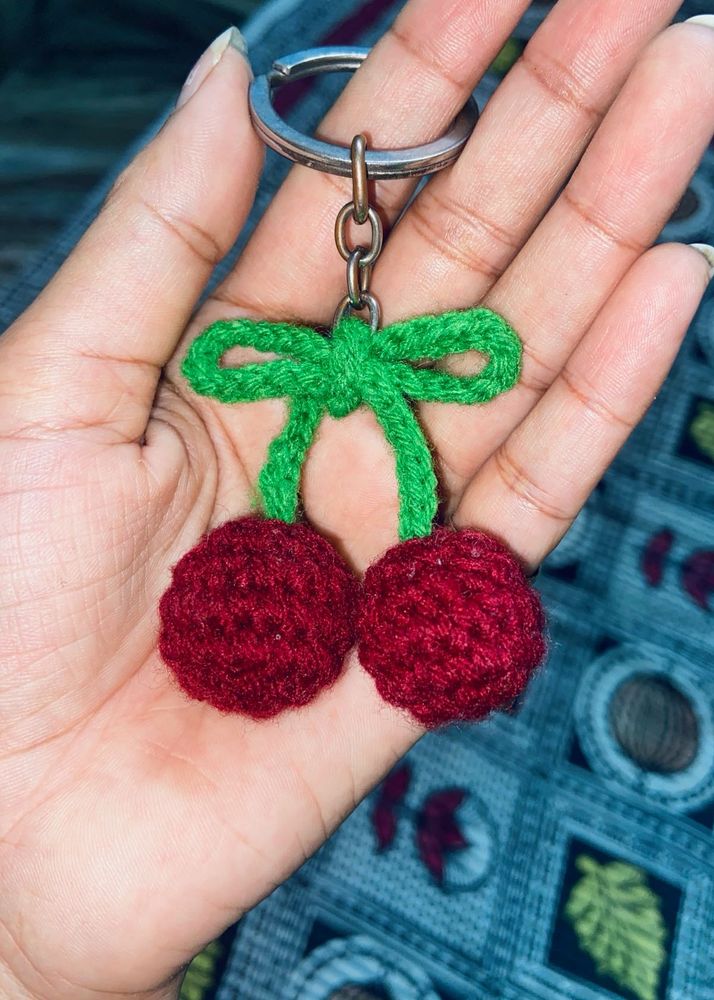Handmade Crochet Cherry Keychain-Adorable &amp; Unique
