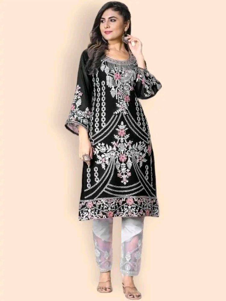 Elegant Embroidered Black Kurta Set