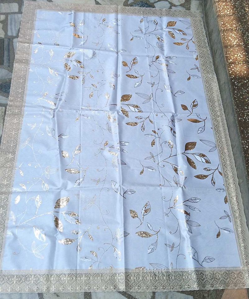 centre table white cover with Golden Leaf Print