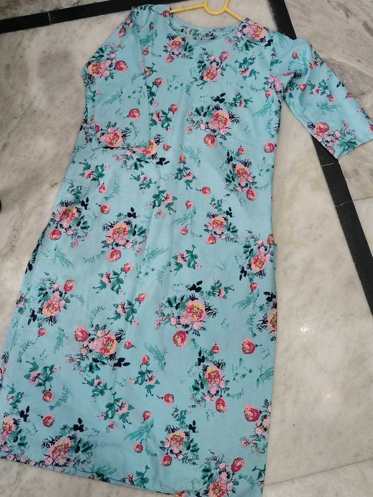 Light Blue Floral Print Kurta